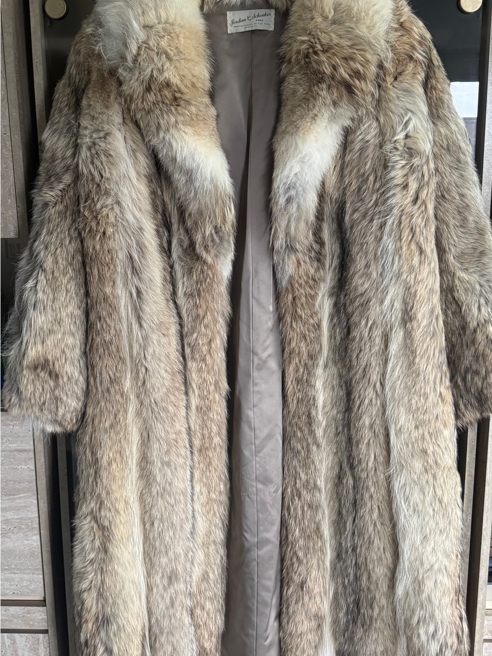 Jordan Long Faux Fur Trench Coat in Natural Brown and Cream